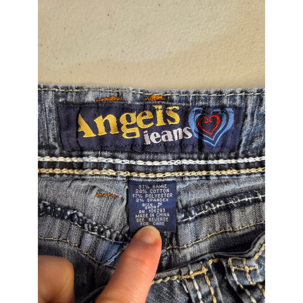 Angels Jeans Womens Size 5 Short Blue Bootcut Low Rise Y2K Contrast Stitch Denim - Picture 5 of 9